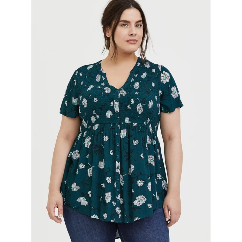 SOLD - Torrid - Floral Smocked Gauze Blouse